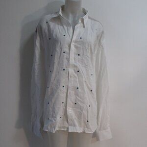 Mens International Laundry White, Blue, Gold Dots Button Down Top 3XL